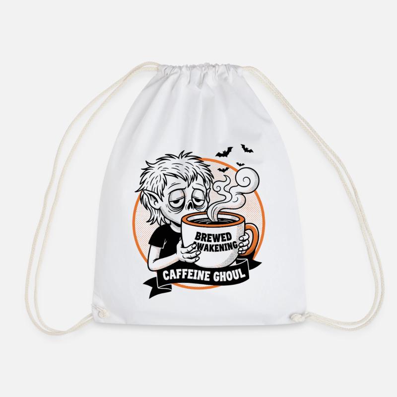 Haunted Coffee Mug Illustration - Drawstring Bag - white