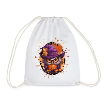 Owl Magic with Witch Hat - Drawstring Bag - white - Front
