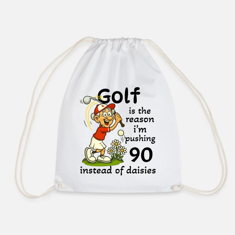 Golf - Pushing 90 - Woman - Drawstring Bag - white