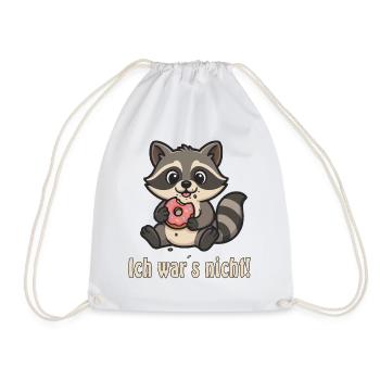 It wasn't me: raccoon with donut - Drawstring Bag - white - Front