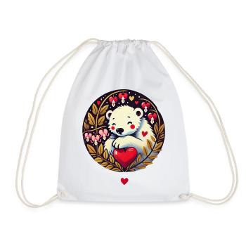 Polar Heart Hug Bear - Drawstring Bag - white - Front