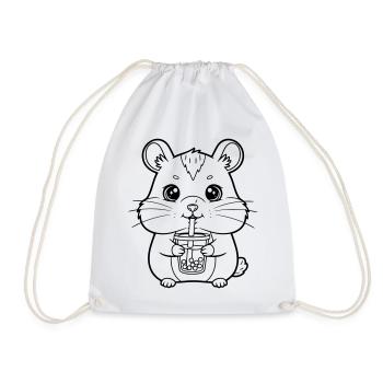 Hamster mit Becher - Turnbeutel - Weiß - Vorne