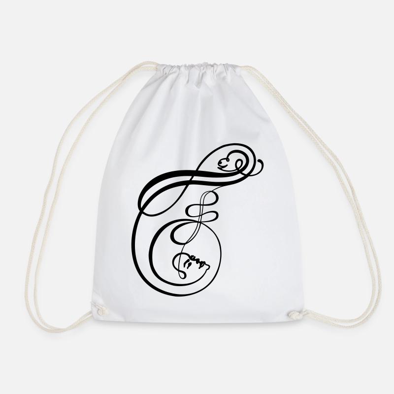 Calligraphy Line Art Faces as Letter F - Drawstring Bag - white