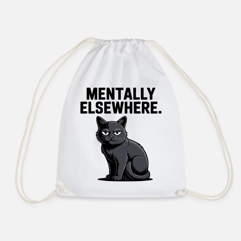 Mentally Elsewhere Cat Tee - Drawstring Bag - white