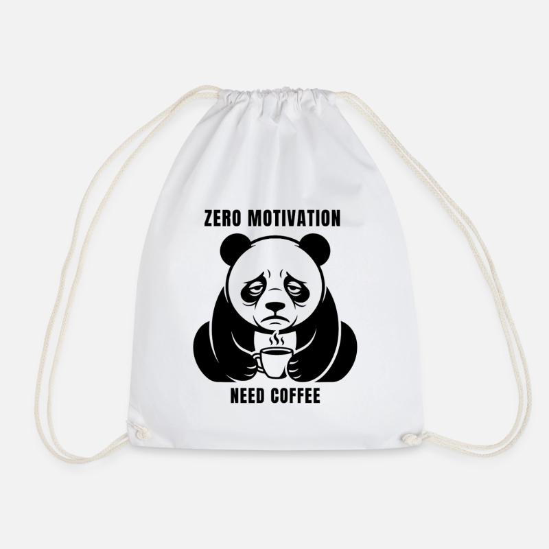 Zero Motivation Need Coffee - Tired Panda Humor - Drawstring Bag - white