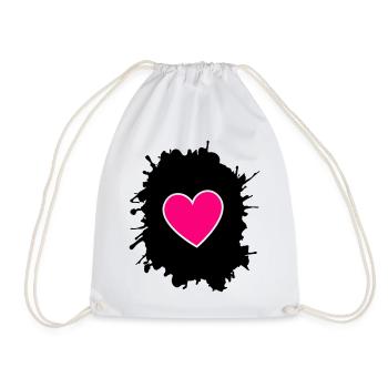 Magenta Heart on Black - Drawstring Bag - white - Front