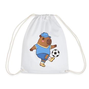 Soccer Capybara in Blue Kit - Cute Football Sport - Drawstring Bag - white - Front