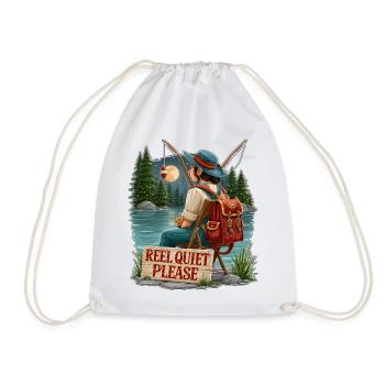 Reel Quiet Please Fishing Scene - Drawstring Bag - white - Front