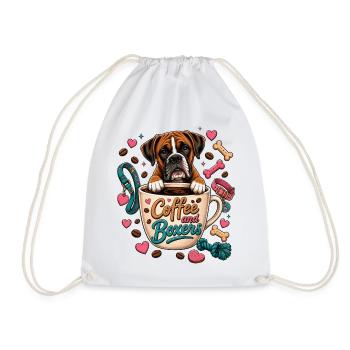 Coffee and Boxers – Boxer Hund Kaffeeliebe - Turnbeutel - Weiß - Vorne