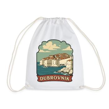 Dubrovnik Croatia Old Town Walls Retro Badge - Drawstring Bag - white - Front