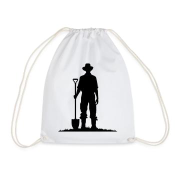 Bauer mit Schaufel auf Wiese Silhouette - Turnbeutel - Weiß - Vorne