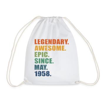 65th Birthday, May 1958, 65 Year Anniversary - Drawstring Bag - white - Front
