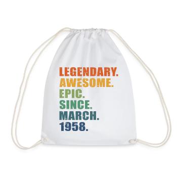 65th Birthday, March 1958, 65 Year Anniversary - Drawstring Bag - white - Front