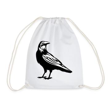 Raven - crow - Drawstring Bag - white - Front