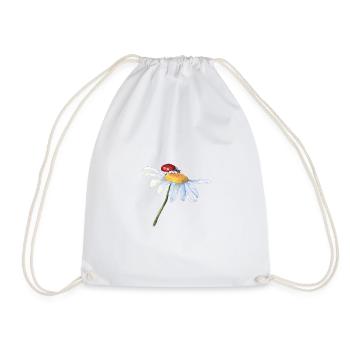 Chamomile flower and ladybug - Drawstring Bag - white - Front
