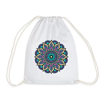Mandala - Grün Blau Gelb Pink Indisches Mandala - Turnbeutel - Weiß - Vorne
