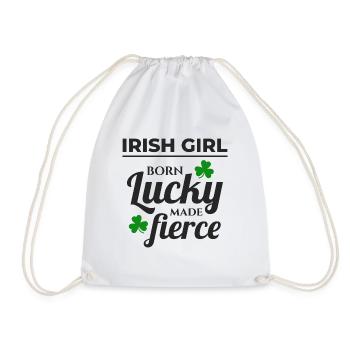 Lucky & Fierce: Funny Irish Girl St Patricks Day - Drawstring Bag - white - Front