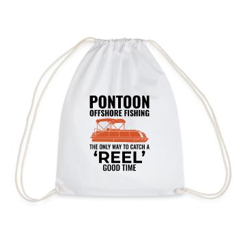 Pontoon Boat Motor Boating Offshore Fishing Funny - Drawstring Bag - white - Front