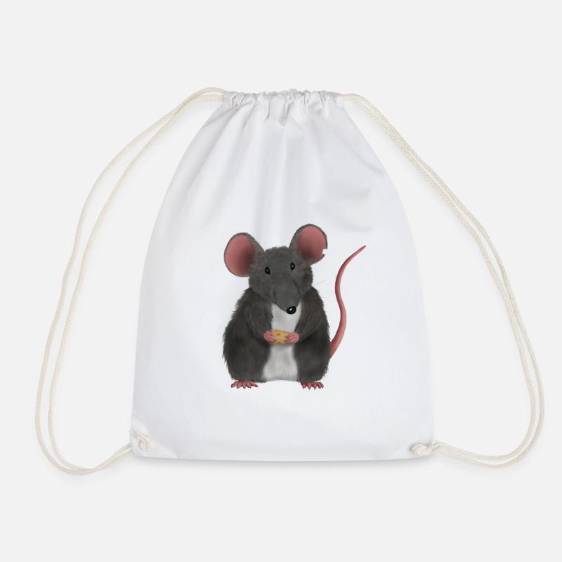 Little cute mouse or rat - Drawstring Bag - white