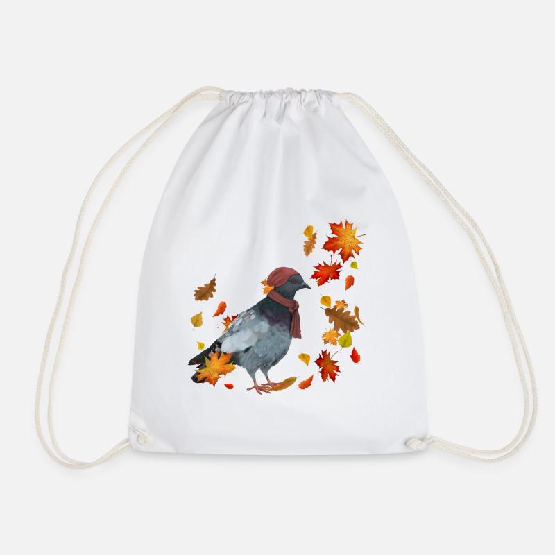 Taube im Herbst mit Blättern - Turnbeutel - Weiß