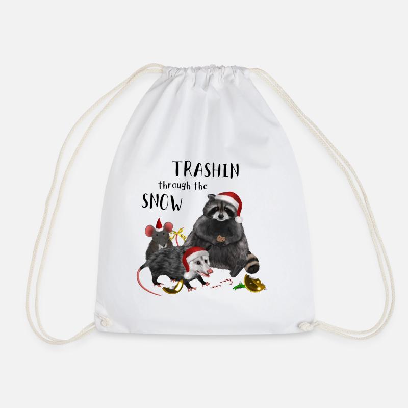 Christmas - Racoon Mouse Rat Opossum - Drawstring Bag - white