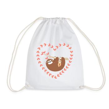 Mom and Baby Sloth - Drawstring Bag - white - Front