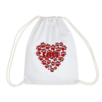 Heart of red dog paws. Dog love # - Drawstring Bag - white - Front