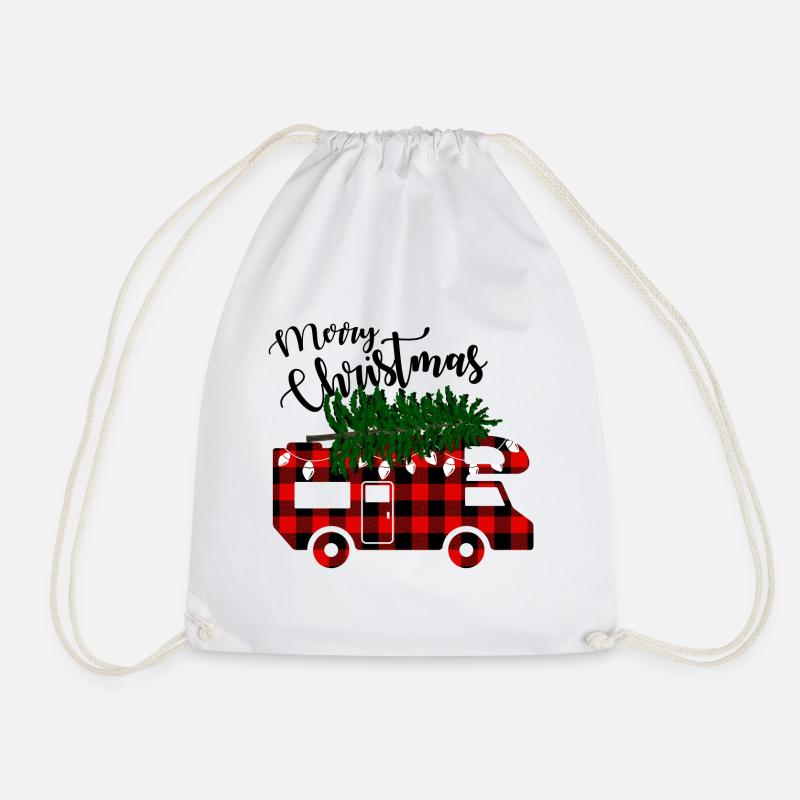 Merry Christmas Lumberjack Caravan - Drawstring Bag - white