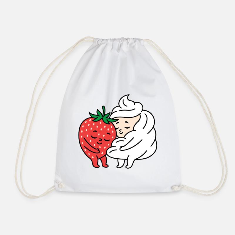 Strawberry and Cream love - Drawstring Bag - white