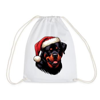 Rottweiler As Santa Claus - Drawstring Bag - white - Front
