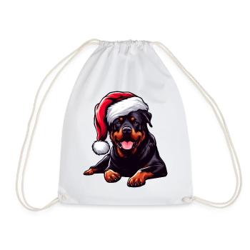 Rottweiler mignon portant un chapeau de Père Noël - Sac de sport léger - blanc - Devant