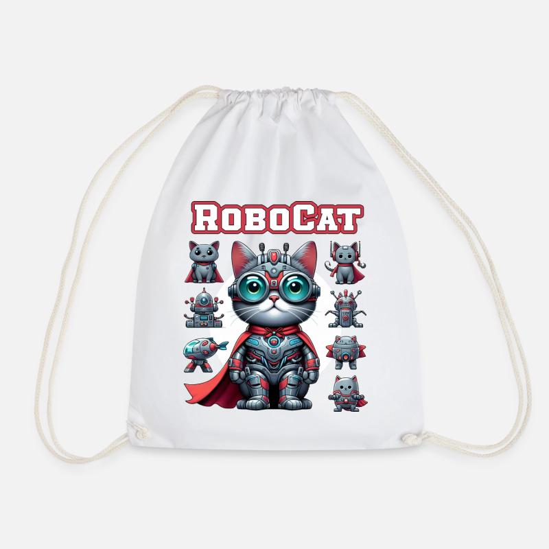 Robocat Robot Cat Funny Animals - Drawstring Bag - white