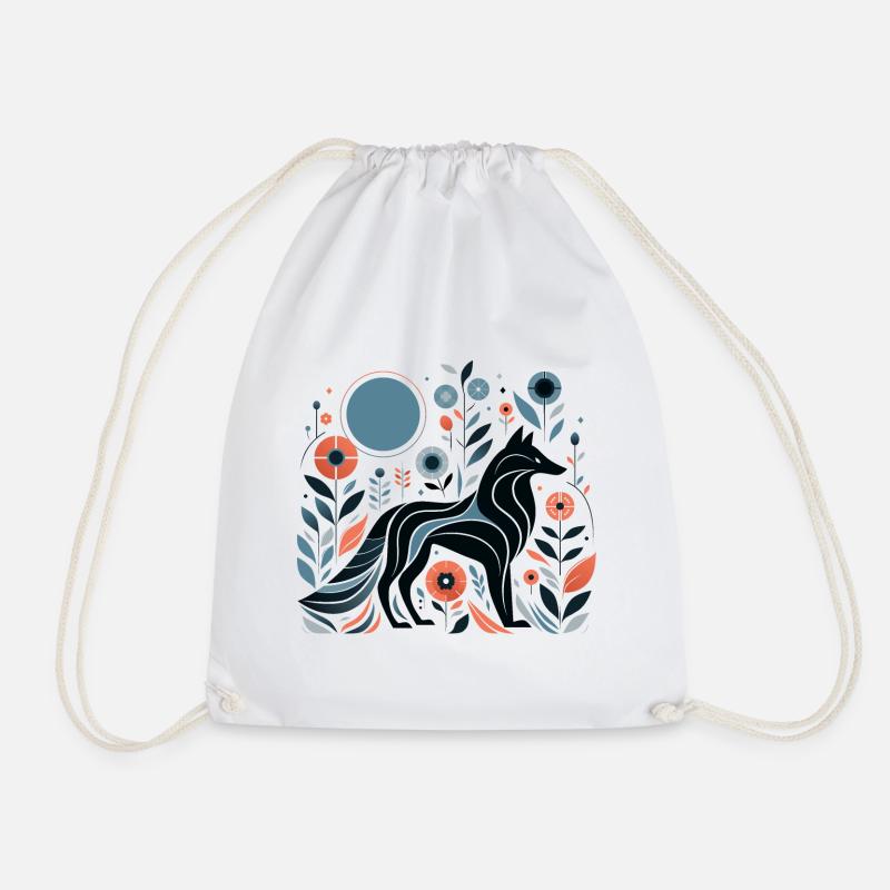 Floral Wolf - Drawstring Bag - white