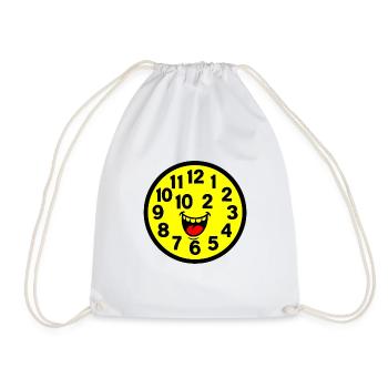 Cheerful Parodized Clock Design - Drawstring Bag - white - Front