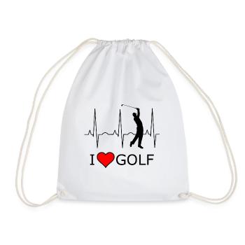 I love Golf Black Red Heart - Drawstring Bag - white - Front