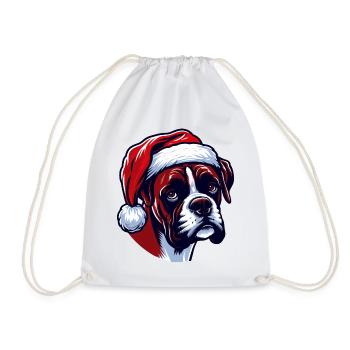 Cute Boxer Dog Xmas Eve Spirit - Drawstring Bag - white - Front