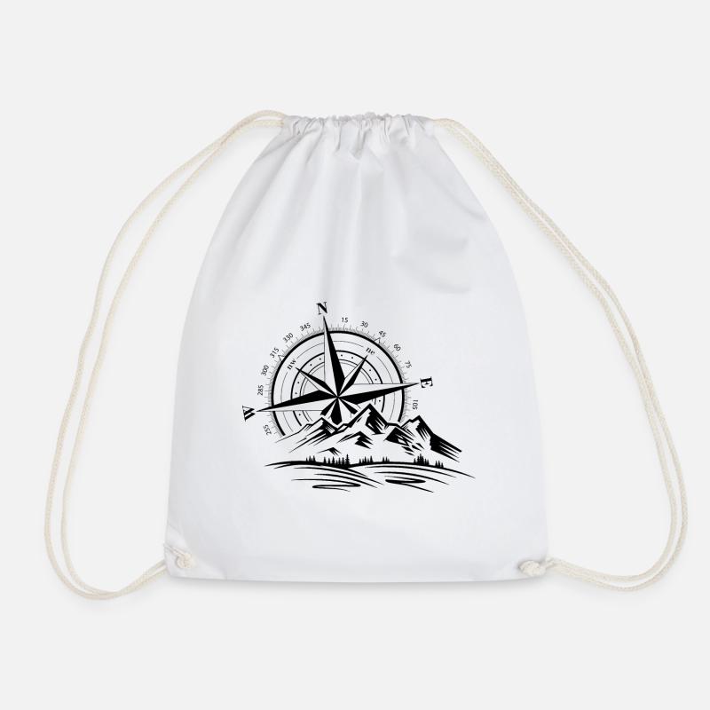 Compass Direction Mountain Graphic - Drawstring Bag - white