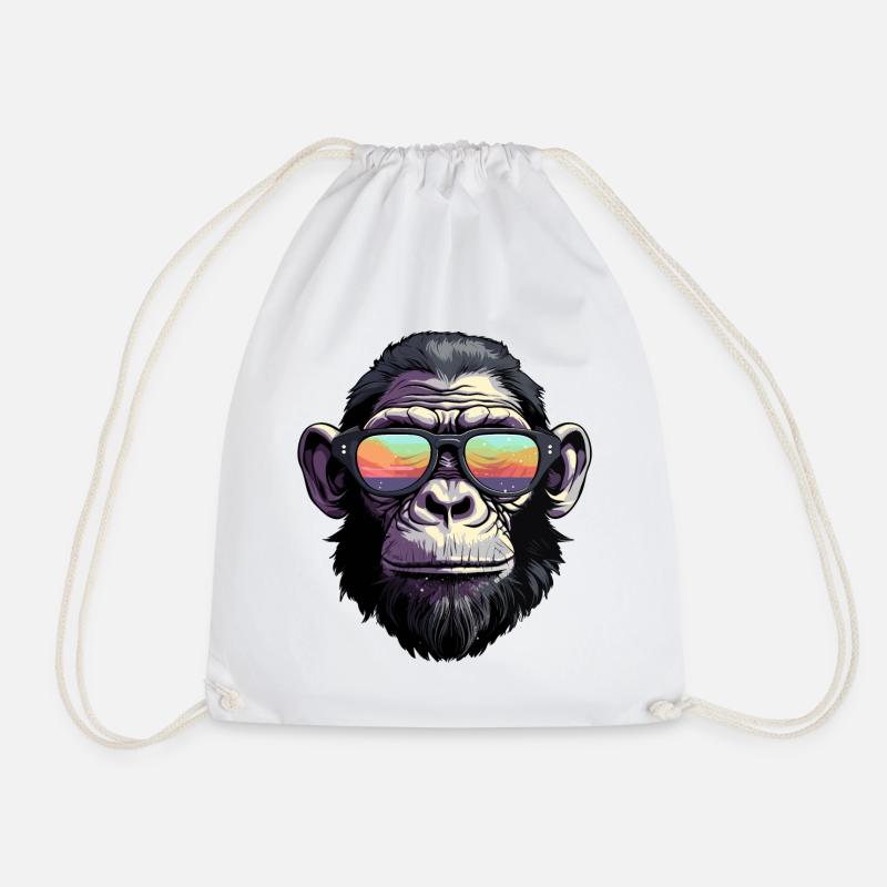 Chimpanzee with sunglasses - Drawstring Bag - white