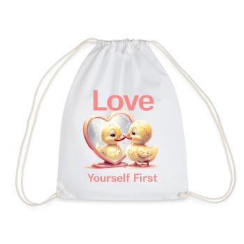 Cartoon Duck Admiring Reflection In Heart mirror - Drawstring Bag - white - Front