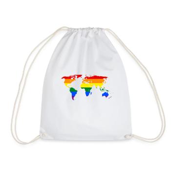 Rainbow Colorful Gay Pride World Map World Motif - Drawstring Bag - white - Front