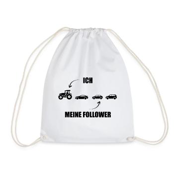Ich und meine Follower - Traktor - Stau - Turnbeutel - Weiß - Vorne