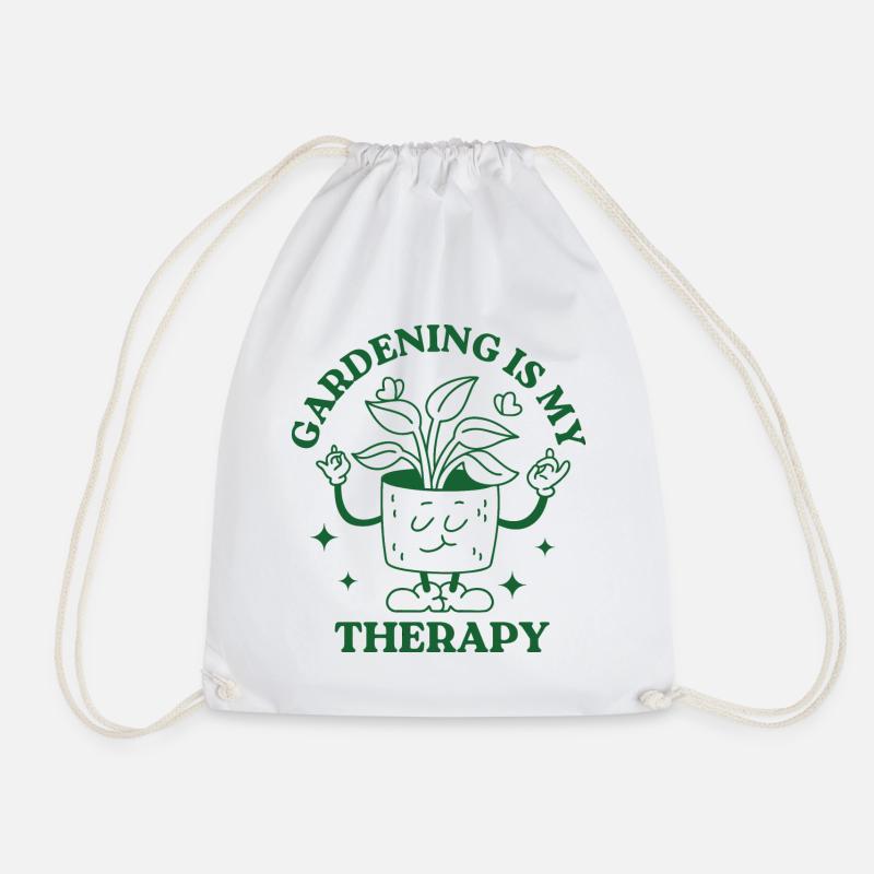 Gardening is my Therapy - Drawstring Bag - white