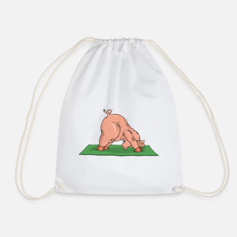 The yoga pig practices the Looking Down Dog - Drawstring Bag - white