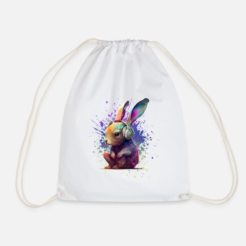 Bunter Hase mit Kopfhörern - Turnbeutel - Weiß