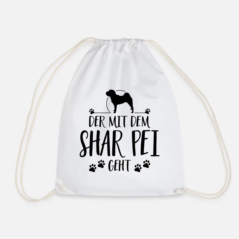 DER MIT SHAR PEI GEHT Hunde Spruch Wilsigns - Turnbeutel - Weiß