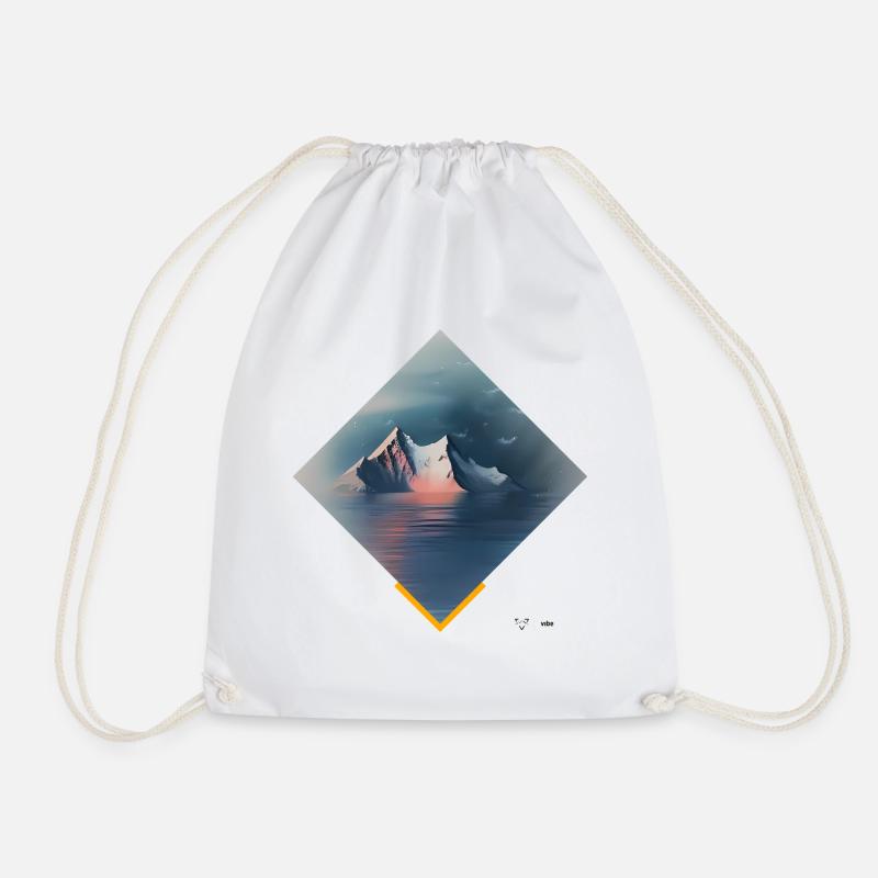 Lonely Mountain on Ocean - Drawstring Bag - white