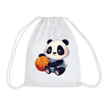 Panda mignon assis et tenant un ballon de basket - Sac de sport léger - blanc - Devant