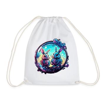 Animal in Soap Bubble / Childlike / Cute / Bunny - Drawstring Bag - white - Front