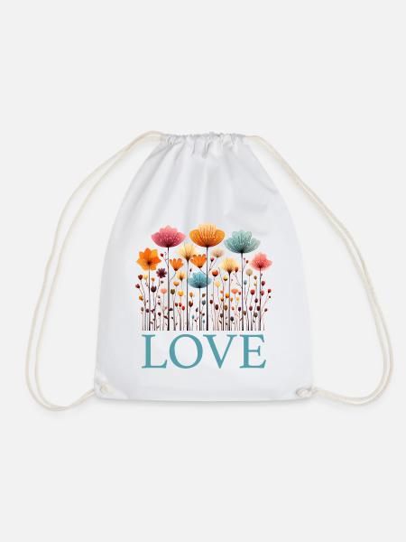 Blumen Schrift Love Valentinstag Geburtstag Mohn - Turnbeutel - Weiß