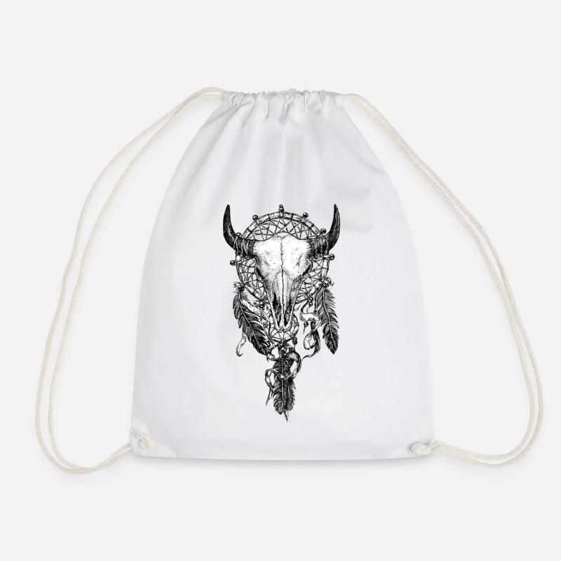 Skull Dreamcatcher Tattoo - Drawstring Bag - white